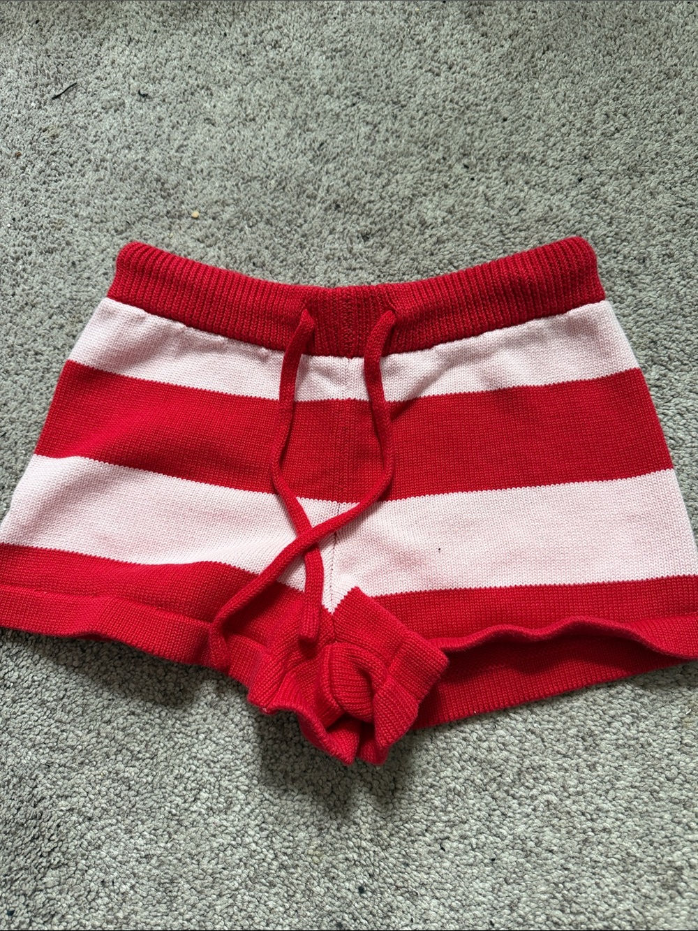 white fox Red and Light Pink Striped Knit Lounge Shorts